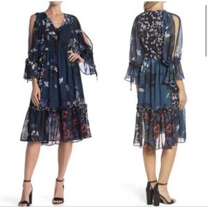 French Connection Celia Mix Tie Dress MIDI Size M